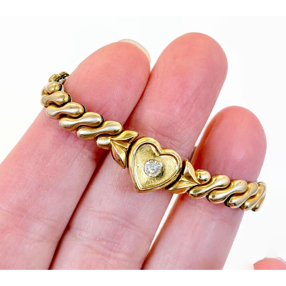 Sweetheart Bracelet, Vintage, Expansion Bracelet, Heart, Rhinestone, Gold, 40s